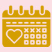 Calendar icon featuring a heart symbol, representing love and important dates.